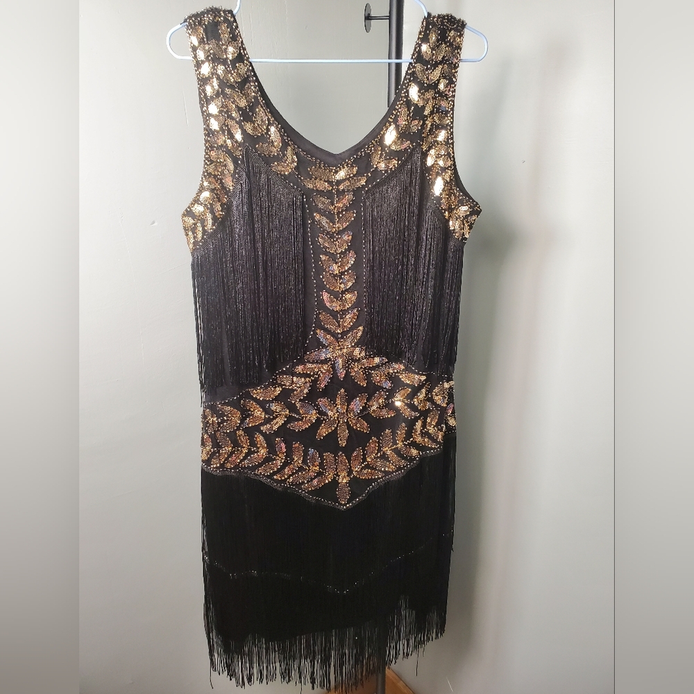 Glamorous Sequin Black and Gold Mini Dress - Picture 3 of 4